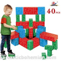 EXERCISE N PLAY Cardboard Building Block 40pcs Extra-Thick Jumbo Giant Building Blocks in 3 Sizes for Kids 40pcs Cardboard Blocks B0794Y43NG